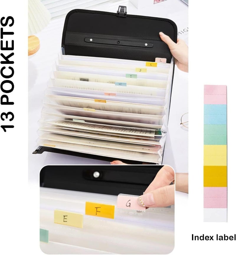 TRANBO 12 Pockets Letter Size/A4 Accordion File Organizer with Handle, Expanding File Folder, Portable Paper Organizer, Expandable Plastic Document Organizer for Travel School Office - Black - Image 2